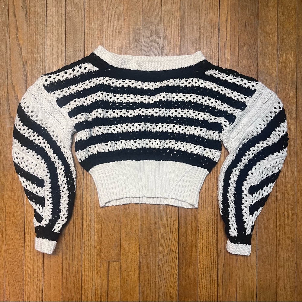 ZARA Black & Ecru Limited Edition Striped Sweater Jumper Size Large Gently Used - Picture 5 of 11